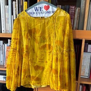 Anthropologie Mustard Floral Blouse